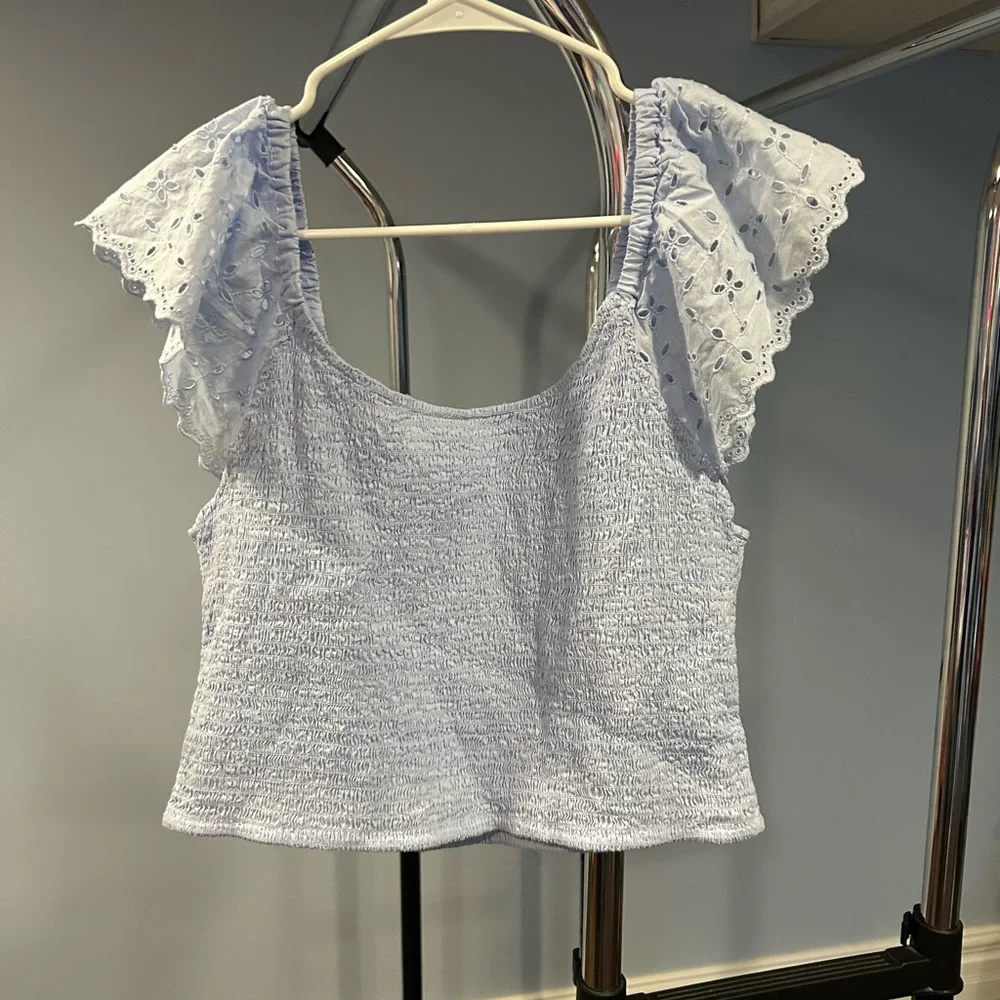 Universal Thread Light Blue Eyelet Ruffle Blouse - Picture 5 of 7